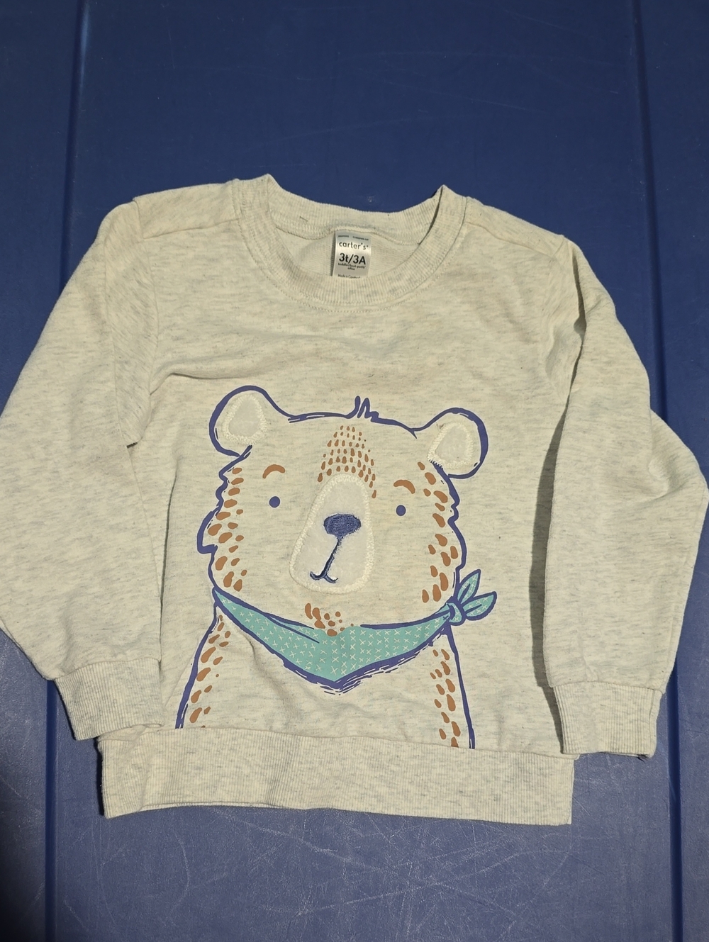 Carter's Heather Gray Bear Sweatshirt with Teal Bandana Accent